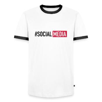 #SOCIALMEDIA - Männer Kontrast-T-Shirt - Weiß/Schwarz - Vorne - AI Model Female 172 light (172cm) & AI Model Male 178 dark (178cm)