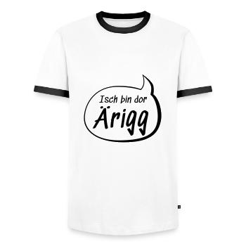 Isch bin dor Ärigg Erik auf sächsisch lustig - Männer Kontrast-T-Shirt - Weiß/Schwarz - Vorne - AI Model Female 172 light (172cm) & AI Model Male 178 dark (178cm)