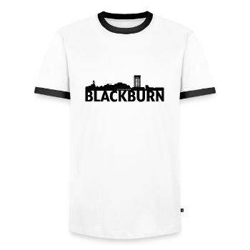 Blackburn England Skyline Gift Idea UK - Men's Ringer Shirt - white/black - Front - AI Model Female 172 light (172cm) & AI Model Male 178 dark (178cm)