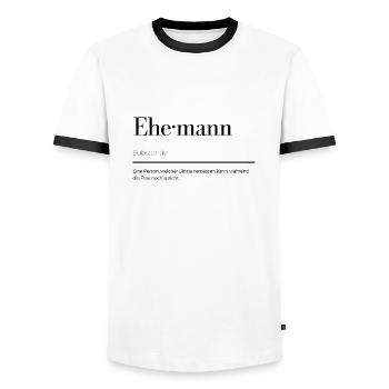 Ehemann - Duden - Männer Kontrast-T-Shirt - Weiß/Schwarz - Vorne - AI Model Female 172 light (172cm) & AI Model Male 178 dark (178cm)
