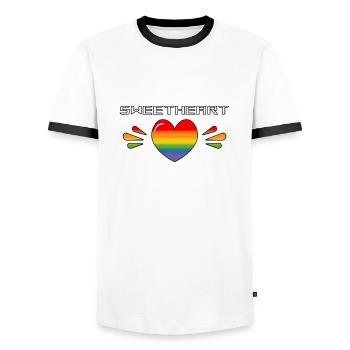 Rainbow Sparkling heart SWEETHEART SHIRT - Men's Ringer Shirt - white/black - Front - AI Model Female 172 light (172cm) & AI Model Male 178 dark (178cm)