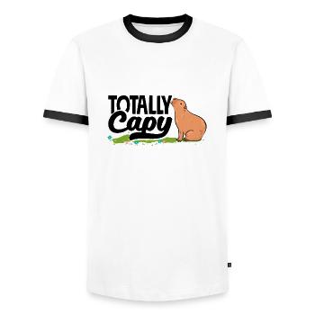 Capybara rongeur totalement capy jeu de mots - T-shirt contrasté Homme - blanc/noir - Devant - AI Model Female 172 light (172cm) & AI Model Male 178 dark (178cm)
