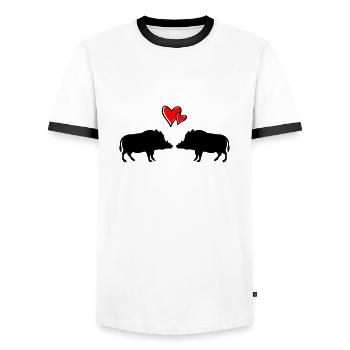 Wildschweine verliebt - Männer Kontrast-T-Shirt - Weiß/Schwarz - Vorne - AI Model Female 172 light (172cm) & AI Model Male 178 dark (178cm)