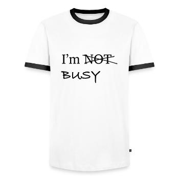 Im Busy - Men's Ringer Shirt - white/black - Front - AI Model Female 172 light (172cm) & AI Model Male 178 dark (178cm)
