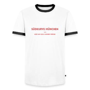 South Curve Munich 1972 - Men's Ringer Shirt - white/black - Front - AI Model Female 172 light (172cm) & AI Model Male 178 dark (178cm)