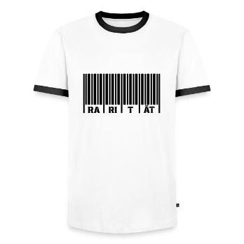 Barcode rarity - Men's Ringer Shirt - white/black - Front - AI Model Female 172 light (172cm) & AI Model Male 178 dark (178cm)