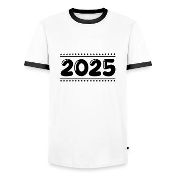 2025 - Männer Kontrast-T-Shirt - Weiß/Schwarz - Vorne - AI Model Female 172 light (172cm) & AI Model Male 178 dark (178cm)