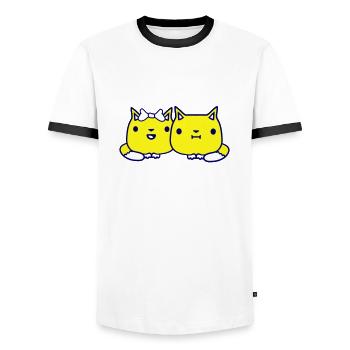 Zwei Katzen Paar 2 Romantisches verliebtes Pärchen - Männer Kontrast-T-Shirt - Weiß/Schwarz - Vorne - AI Model Female 172 light (172cm) & AI Model Male 178 dark (178cm)
