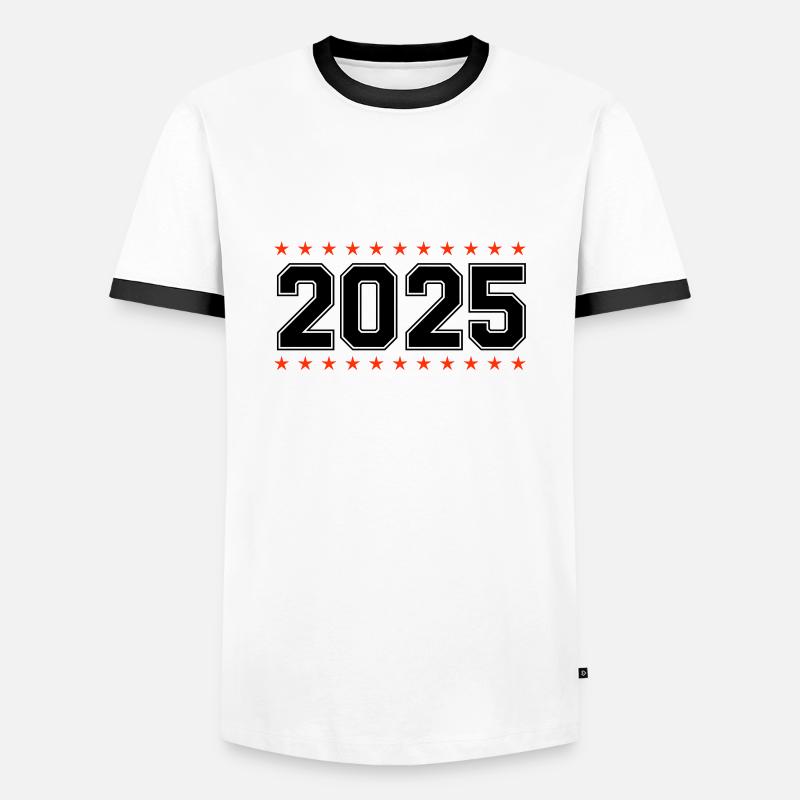 2025 - Männer Kontrast-T-Shirt - Weiß/Schwarz