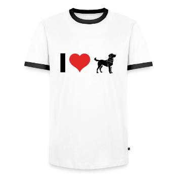 J’aime les chiens - Cute Pet Design - T-shirt contrasté Homme - blanc/noir - Devant - AI Model Female 172 light (172cm) & AI Model Male 178 dark (178cm)