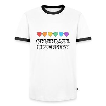 Célébrez la diversité Rainbow Hearts - T-shirt contrasté Homme - blanc/noir - Devant - AI Model Female 172 light (172cm) & AI Model Male 178 dark (178cm)
