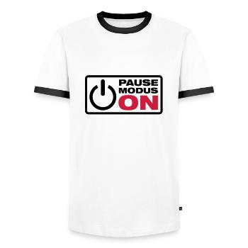 pause_modus_on_f2 - Men's Ringer Shirt - white/black - Front - AI Model Female 172 light (172cm) & AI Model Male 178 dark (178cm)