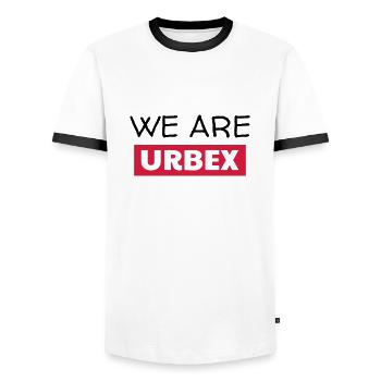 Urbex / Urban Exploration / Explorer / Cataphile - Men's Ringer Shirt - white/black - Front - AI Model Female 172 light (172cm) & AI Model Male 178 dark (178cm)