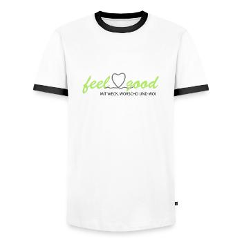 feelgood inderpfalz GRÜN WWW - Männer Kontrast-T-Shirt - Weiß/Schwarz - Vorne - AI Model Female 172 light (172cm) & AI Model Male 178 dark (178cm)
