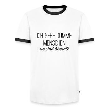 dumm Dummheit Mensch Film-Zitat Film Parodie Zitat - Männer Kontrast-T-Shirt - Weiß/Schwarz - Vorne - AI Model Female 172 light (172cm) & AI Model Male 178 dark (178cm)