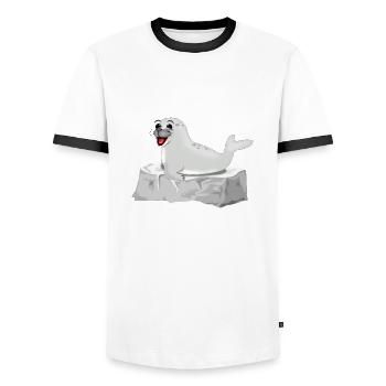 Phoque rieur sur le rocher - T-shirt contrasté Homme - blanc/noir - Devant - AI Model Female 172 light (172cm) & AI Model Male 178 dark (178cm)