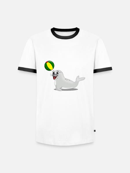 Laughing seal with ball - Men's Ringer Shirt - white/black