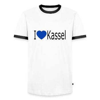 I love Kassel - Männer Kontrast-T-Shirt - Weiß/Schwarz - Vorne - AI Model Female 172 light (172cm) & AI Model Male 178 dark (178cm)