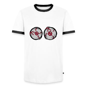 Crazy Horror Monster Eyes - Men's Ringer Shirt - white/black - Front - AI Model Female 172 light (172cm) & AI Model Male 178 dark (178cm)