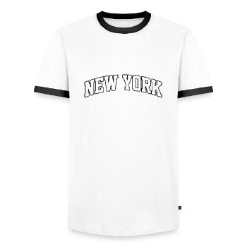 Logo New York : Design collégial au style urbain - T-shirt contrasté Homme - blanc/noir - Devant - AI Model Female 172 light (172cm) & AI Model Male 178 dark (178cm)