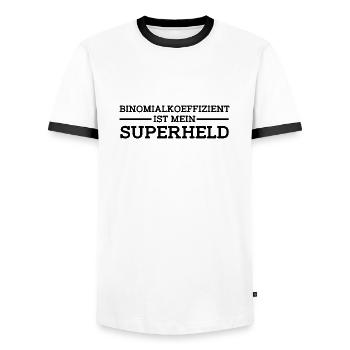 Binomialkoeffizient ist mein Superheld - Männer Kontrast-T-Shirt - Weiß/Schwarz - Vorne - AI Model Female 172 light (172cm) & AI Model Male 178 dark (178cm)