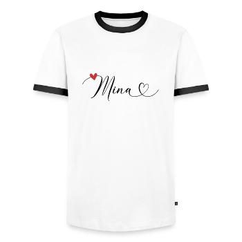 Mina Name Vorname Kalligrafieherz - Männer Kontrast-T-Shirt - Weiß/Schwarz - Vorne - AI Model Female 172 light (172cm) & AI Model Male 178 dark (178cm)