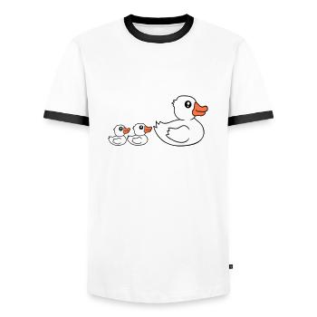 3 Ducks Family Mom Mom Two Kids Baby Dad - Men's Ringer Shirt - white/black - Front - AI Model Female 172 light (172cm) & AI Model Male 178 dark (178cm)