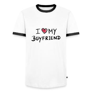 i_love_my_boyfriend__f2 - T-shirt contrasté Homme - blanc/noir - Devant - AI Model Female 172 light (172cm) & AI Model Male 178 dark (178cm)