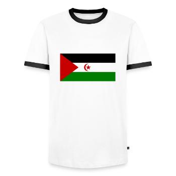 Drapeau du Sahara occidental - T-shirt contrasté Homme - blanc/noir - Devant - AI Model Female 172 light (172cm) & AI Model Male 178 dark (178cm)