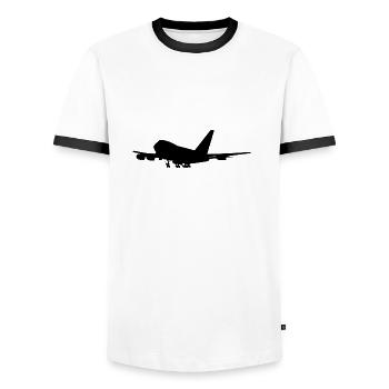 747 JUMBO JET. - Männer Kontrast-T-Shirt - Weiß/Schwarz - Vorne - AI Model Female 172 light (172cm) & AI Model Male 178 dark (178cm)