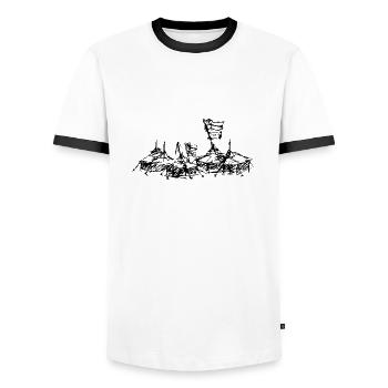 ... mein Dorf - Männer Kontrast-T-Shirt - Weiß/Schwarz - Vorne - AI Model Female 172 light (172cm) & AI Model Male 178 dark (178cm)
