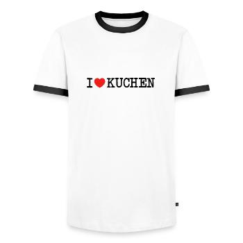 I love cake I love cake - Men's Ringer Shirt - white/black - Front - AI Model Female 172 light (172cm) & AI Model Male 178 dark (178cm)