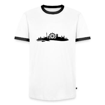 Munich skyline ferris wheel 3 - Men's Ringer Shirt - white/black - Front - AI Model Female 172 light (172cm) & AI Model Male 178 dark (178cm)