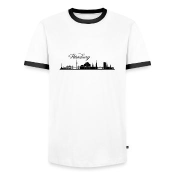 Hamburger Skyline - Männer Kontrast-T-Shirt - Weiß/Schwarz - Vorne - AI Model Female 172 light (172cm) & AI Model Male 178 dark (178cm)