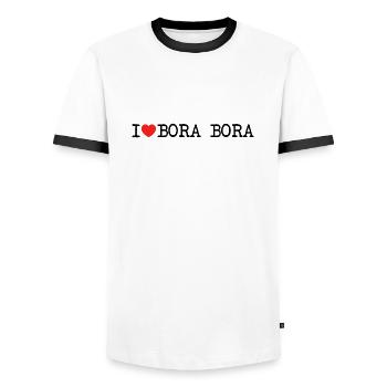 I love Bora Bora Polynesia South Seas Paradise - Men's Ringer Shirt - white/black - Front - AI Model Female 172 light (172cm) & AI Model Male 178 dark (178cm)
