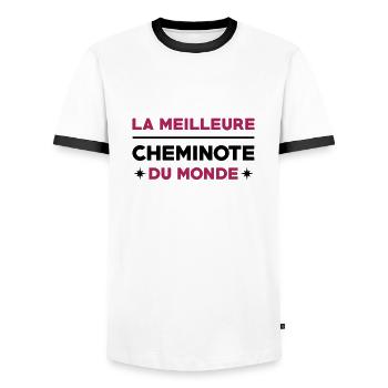 Cheminot / Train / Rail / Transport / SNCF / RATP - T-shirt contrasté Homme - blanc/noir - Devant - AI Model Female 172 light (172cm) & AI Model Male 178 dark (178cm)
