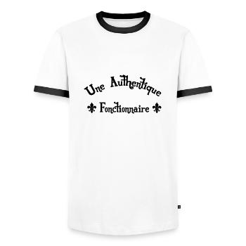 Fonctionnaire / Fonction Publique / Administration - T-shirt contrasté Homme - blanc/noir - Devant - AI Model Female 172 light (172cm) & AI Model Male 178 dark (178cm)