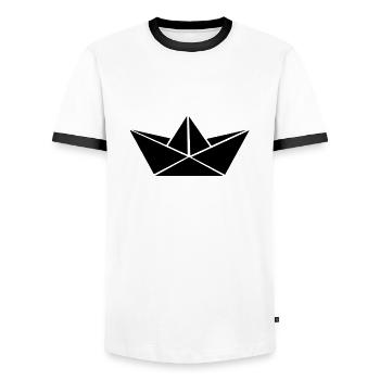 papierboot_01 - Men's Ringer Shirt - white/black - Front - AI Model Female 172 light (172cm) & AI Model Male 178 dark (178cm)
