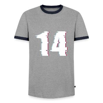 14 Vierzehn Fourteen Zahl Effekt Verzerrt Nummer - Männer Kontrast-T-Shirt - Grau/Navy  - Vorne - AI Model Female 172 light (172cm) & AI Model Male 178 light (178cm)