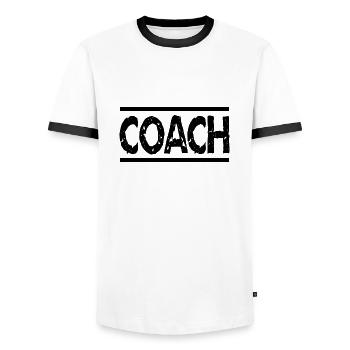 Trainer - Männer Kontrast-T-Shirt - Weiß/Schwarz - Vorne - AI Model Female 172 light (172cm) & AI Model Male 178 dark (178cm)
