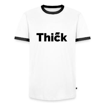 Épais · Plus c’est épais, plus c’est savoureux - T-shirt contrasté Homme - blanc/noir - Devant - AI Model Female 172 light (172cm) & AI Model Male 178 dark (178cm)