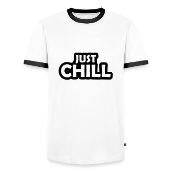 Stay calm Just Chill - Men's Ringer Shirt - white/black - Front - AI Model Female 172 light (172cm) & AI Model Male 178 dark (178cm)