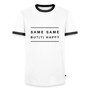 same same but happy - Männer Kontrast-T-Shirt - Weiß/Schwarz - Vorne - AI Model Female 172 light (172cm) & AI Model Male 178 dark (178cm)