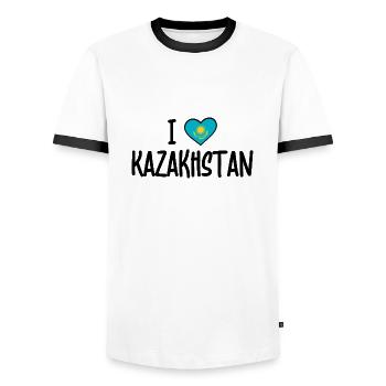 i love kazakhstan - Männer Kontrast-T-Shirt - Weiß/Schwarz - Vorne - AI Model Female 172 light (172cm) & AI Model Male 178 dark (178cm)
