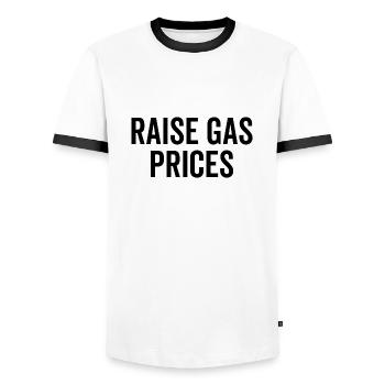 Raise Gas Prices - Men's Ringer Shirt - white/black - Front - AI Model Female 172 light (172cm) & AI Model Male 178 dark (178cm)