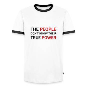 The people don't know their true power - Men's Ringer Shirt - white/black - Front - AI Model Female 172 light (172cm) & AI Model Male 178 dark (178cm)