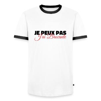 Je Peux Pas J'ai Brocante | Idée Cadeau Humour - T-shirt contrasté Homme - blanc/noir - Devant - AI Model Female 172 light (172cm) & AI Model Male 178 dark (178cm)