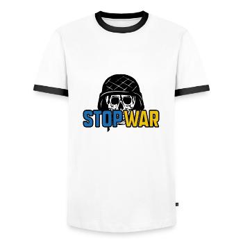 Stop War - Men's Ringer Shirt - white/black - Front - AI Model Female 172 light (172cm) & AI Model Male 178 dark (178cm)