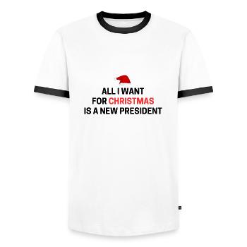 Tout ce que je veux pour Noël, c’est un nouveau président - T-shirt contrasté Homme - blanc/noir - Devant - AI Model Female 172 light (172cm) & AI Model Male 178 dark (178cm)