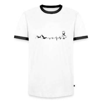 Wine - Cheese - Heartbeat - Mountain - (2) - Men's Ringer Shirt - white/black - Front - AI Model Female 172 light (172cm) & AI Model Male 178 dark (178cm)